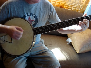 Playing the four-string Franken-instrument